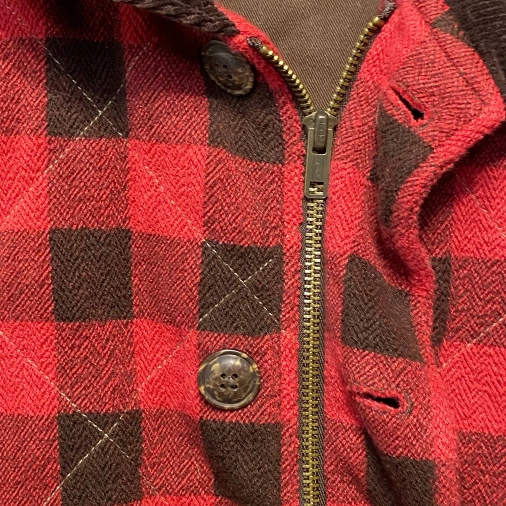 Denim Supply Ralph Lauren Plaid Quilted Vest Mens XL Red Black Buffalo Corduroy